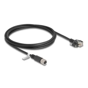   Delock M12 kábel X-kódú 8 tűs anya - RJ45 apa csavarokkal Cat.6A S/FTP 2 m hosszú fekete (DL-80457)