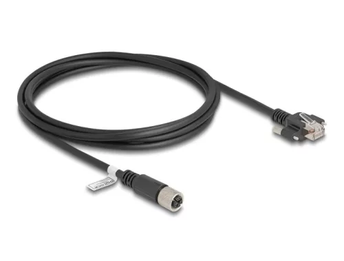 Delock M12 kábel X-kódú 8 tűs anya - RJ45 apa csavarokkal Cat.6A S/FTP 2 m hosszú fekete (DL-80457)