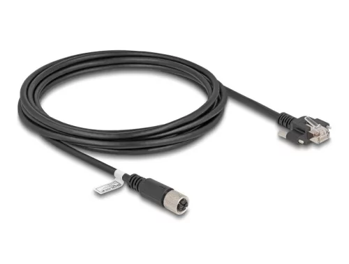 Delock M12 kábel X-kódú 8 tűs anya - RJ45 apa csavarokkal Cat.6A S/FTP 3 m hosszú fekete (DL-80458)