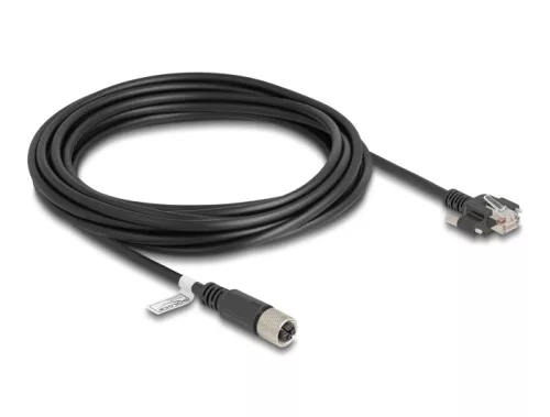 Delock M12 kábel X-kódú 8 tűs anya - RJ45 apa csavarokkal Cat.6A S/FTP 5 m hosszú fekete (DL-80459)