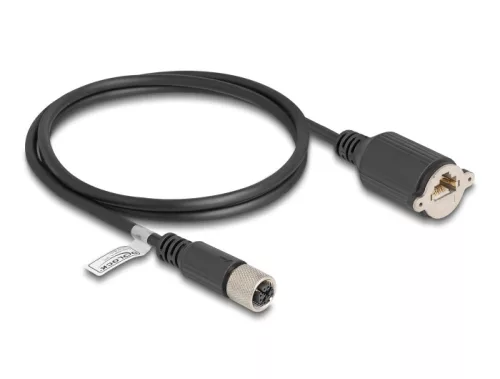 Delock M12 kábel X-kódú 8 tűs anya - RJ45 anya Cat.6A S/FTP installálásához 1 m, fekete (DL-80460)