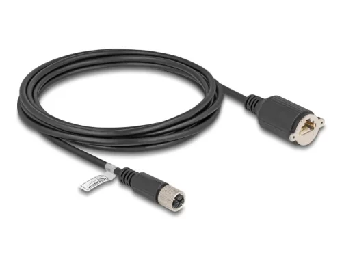 Delock M12 kábel X-kódú 8 tűs anya - RJ45 anya Cat.6A S/FTP installálásához 3 m, fekete (DL-80462)