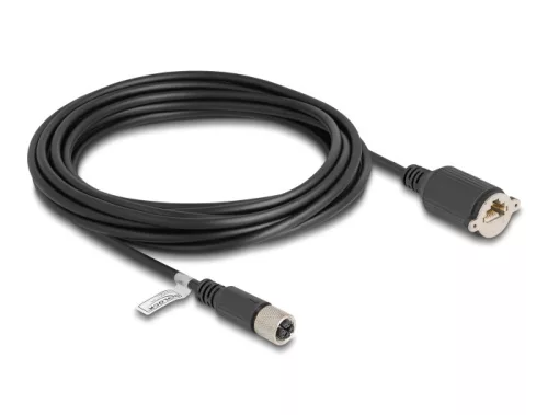 Delock M12 kábel X-kódú 8 tűs anya - RJ45 anya Cat.6A S/FTP installálásához 5 m, fekete (DL-80463)