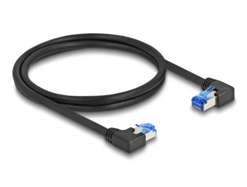 Delock RJ45 hálózati kábel Cat.6A S/FTP jobb / bal, hajlított, 1 m, fekete színű (DL-80464)
