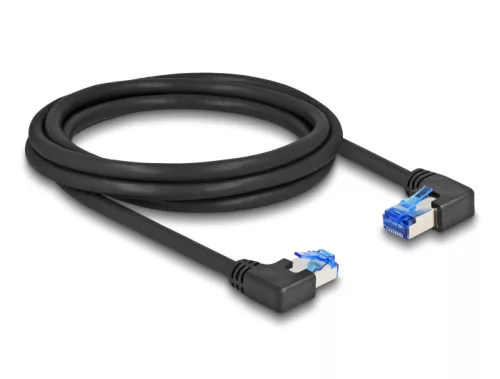 Delock RJ45 hálózati kábel Cat.6A S/FTP jobb / bal, hajlított, 2 m, fekete színű (DL-80465)