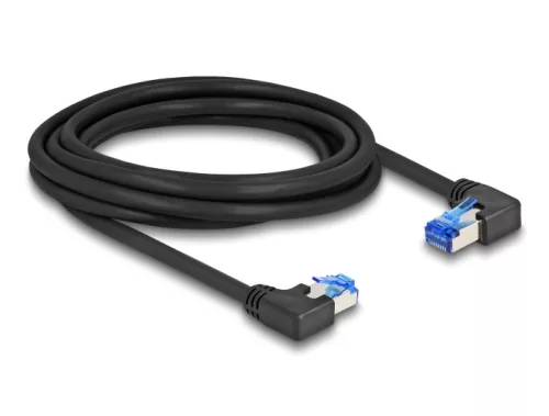 Delock RJ45 hálózati kábel Cat.6A S/FTP jobb / bal, hajlított, 3 m, fekete színű (DL-80466)