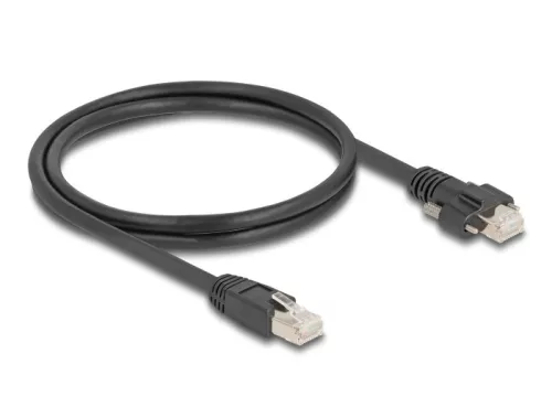 Delock Kábel RJ45 apa - RJ45 apa csavarokkal 20 mm GigE kamerához Cat.6A S/FTP 1 m fekete (DL-80477)