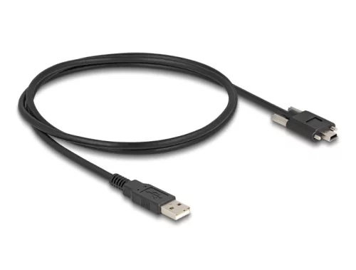 Delock USB 2.0 A-típusú kábel apa - Mini-B-típusú apa csavarokkal 1 m fekete (DL-80478)