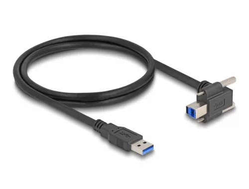 Delock USB 5 Gbps kábel A-típusú USB apa egyenes   B-típusú USB apa csavarral 90 -ban felfelé hajlított 1 m fekete (DL-80480)
