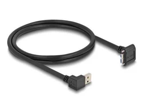 Delock USB 5 Gbps kábel A-típusú USB apa 90 -ban lefelé hajlított   Mikro-B-típusú USB apa csavarokkal 90 -ban lefelé hajlított 1 m fekete (DL-80482)