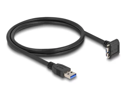 Delock USB 5 Gbps kábel A-típusú USB apa egyenes   Micro-B USB apa csavarral 90 -ban felfelé hajlított 1 m fekete (DL-80483)