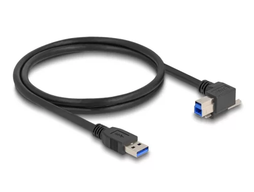 Delock USB 5 Gbps kábel A-típusú USB apa egyenes   B-típusú USB apa csavarral 90 -ban jobbra hajlított 1 m fekete (DL-80484)