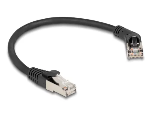 Delock RJ45 hálózati kábel Cat.6A S/FTP 45 -ben jobbra hajlított apa   egyenes apa 0,25 m fekete (DL-80487)