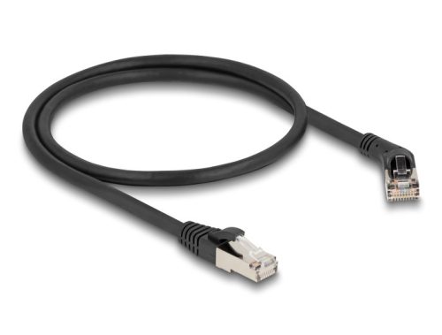 Delock RJ45 hálózati kábel Cat.6A S/FTP 45 -ben jobbra hajlított apa   egyenes apa 0,5 m fekete