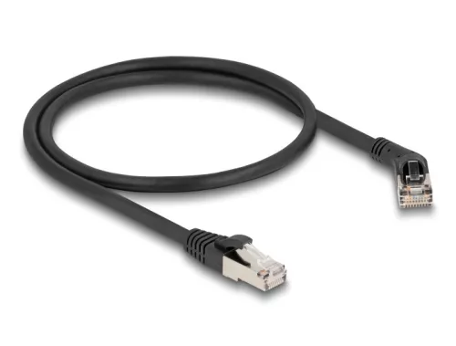 Delock RJ45 hálózati kábel Cat.6A S/FTP 45 -ben jobbra hajlított apa   egyenes apa 0,5 m fekete (DL-80488)