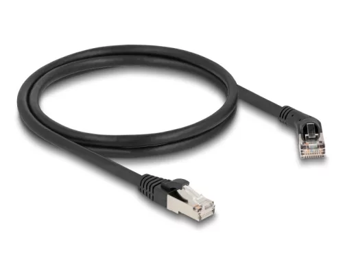Delock RJ45 hálózati kábel Cat.6A S/FTP 45 -ben jobbra hajlított apa   egyenes apa 1 m fekete (DL-80489)