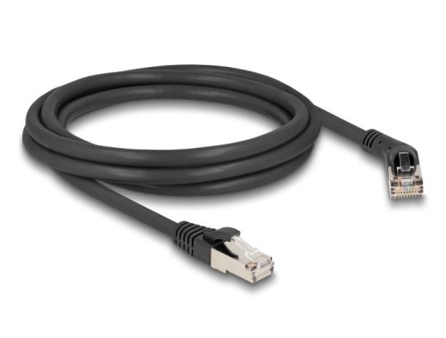 Delock RJ45 hálózati kábel Cat.6A S/FTP 45 -ben jobbra hajlított apa   egyenes apa 2 m fekete