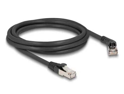 Delock RJ45 hálózati kábel Cat.6A S/FTP 45 -ben jobbra hajlított apa   egyenes apa 2 m fekete (DL-80490)