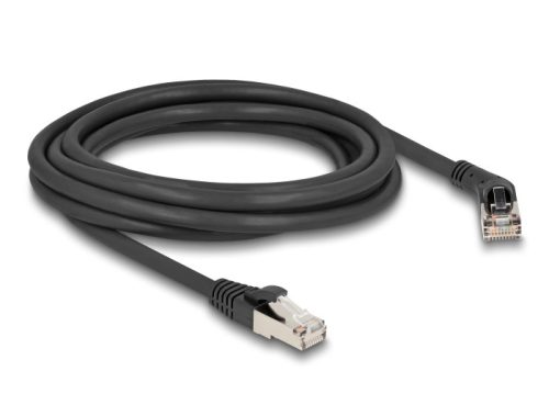 Delock RJ45 hálózati kábel Cat.6A S/FTP 45 -ben jobbra hajlított apa   egyenes apa 3 m fekete