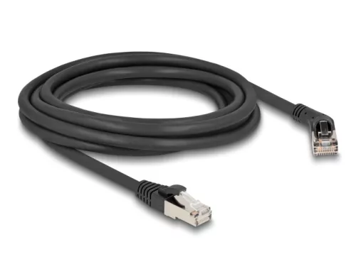 Delock RJ45 hálózati kábel Cat.6A S/FTP 45 -ben jobbra hajlított apa   egyenes apa 3 m fekete (DL-80498)