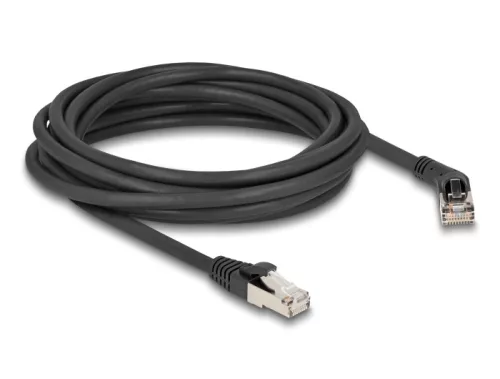 Delock RJ45 hálózati kábel Cat.6A S/FTP 45 -ben jobbra hajlított apa   egyenes apa 5 m fekete (DL-80499)