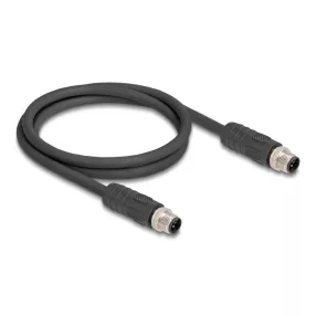   Delock M12 kábel L-kódolt 4 tűs apa - apa PUR húzóláncokhoz alkalmas 1 m fekete (DL-80514)