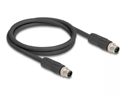 Delock M12 kábel L-kódolt 4 tűs apa - apa PUR húzóláncokhoz alkalmas 1 m fekete (DL-80514)