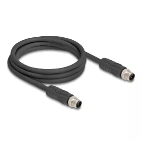   Delock M12 kábel L-kódolt 4 tűs apa - apa PUR húzóláncokhoz alkalmas 2 m fekete (DL-80515)