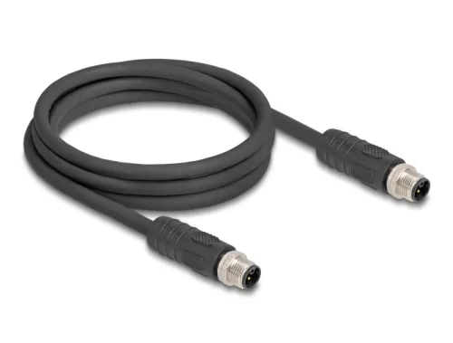 Delock M12 kábel L-kódolt 4 tűs apa - apa PUR húzóláncokhoz alkalmas 2 m fekete (DL-80515)