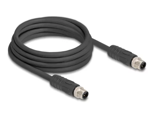 Delock M12 kábel L-kódolt 4 tűs apa - apa PUR húzóláncokhoz alkalmas 3 m fekete (DL-80516)