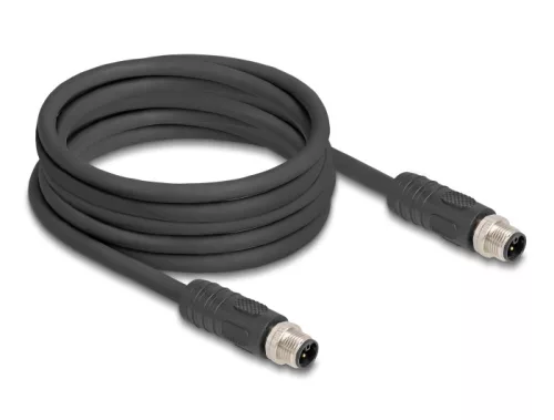 Delock M12 kábel L-kódolt 4 tűs apa - apa PUR húzóláncokhoz alkalmas 5 m fekete (DL-80517)