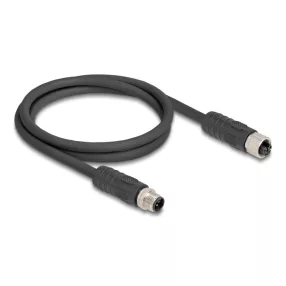  Delock M12 kábel L-kódolt 4 tűs apa - anya PUR húzóláncokhoz alkalmas 1 m fekete (DL-80519)