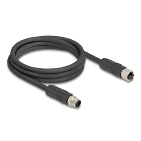   Delock M12 kábel L-kódolt 4 tűs apa - anya PUR húzóláncokhoz alkalmas 2 m fekete (DL-80520)