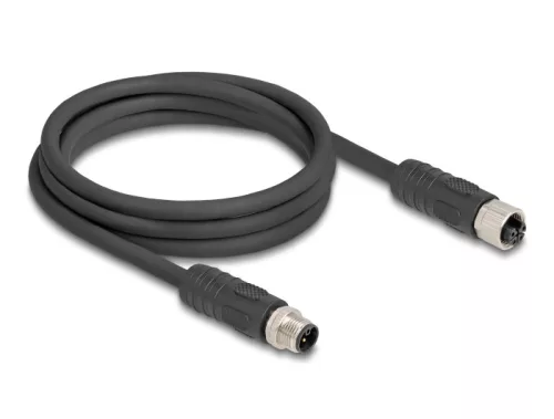 Delock M12 kábel L-kódolt 4 tűs apa - anya PUR húzóláncokhoz alkalmas 2 m fekete (DL-80520)