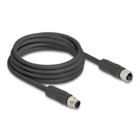   Delock M12 kábel L-kódolt 4 tűs apa - anya PUR húzóláncokhoz alkalmas 3 m fekete (DL-80521)
