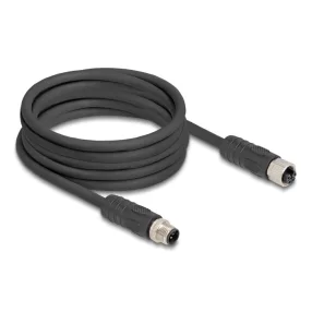   Delock M12 kábel L-kódolt 4 tűs apa - anya PUR húzóláncokhoz alkalmas 5 m fekete (DL-80522)