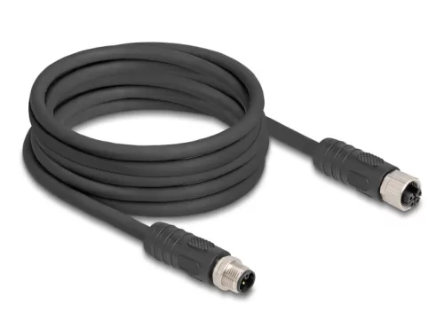 Delock M12 kábel L-kódolt 4 tűs apa - anya PUR húzóláncokhoz alkalmas 5 m fekete (DL-80522)