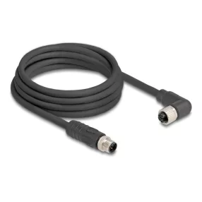   Delock M12 kábel L-kódolt 4 tűs egyenes apa   jobbra hajlított anya PUR húzóláncokhoz alkalmas 3 m fekete (DL-80526)