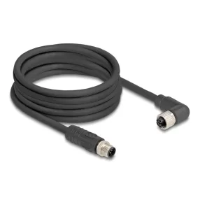  Delock M12 kábel L-kódolt 4 tűs egyenes apa   jobbra hajlított anya PUR húzóláncokhoz alkalmas 5 m fekete (DL-80527)