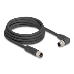   Delock M12 kábel L-kódolt 4 tűs jobbra hajlított apa   egyenes anya PUR húzóláncokhoz alkalmas 3 m fekete (DL-80530)