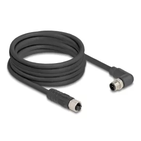   Delock M12 kábel L-kódolt 4 tűs jobbra hajlított apa   egyenes anya PUR húzóláncokhoz alkalmas 5 m fekete (DL-80531)