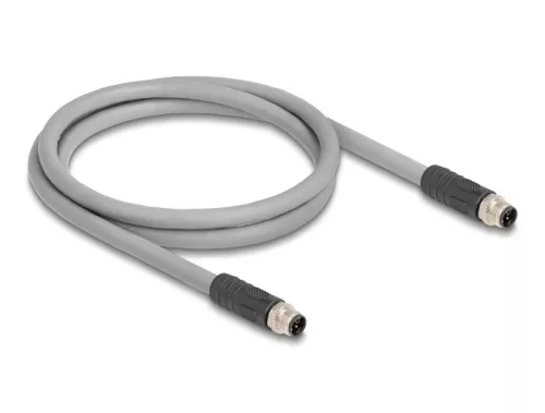 Delock M12 kábel L-kódolt 5 tűs apa - apa PUR húzóláncokhoz alkalmas 1 m szürke (DL-80532)