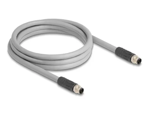 Delock M12 kábel L-kódolt 5 tűs apa - anya PUR húzóláncokhoz alkalmas 2 m szürke (DL-80533)