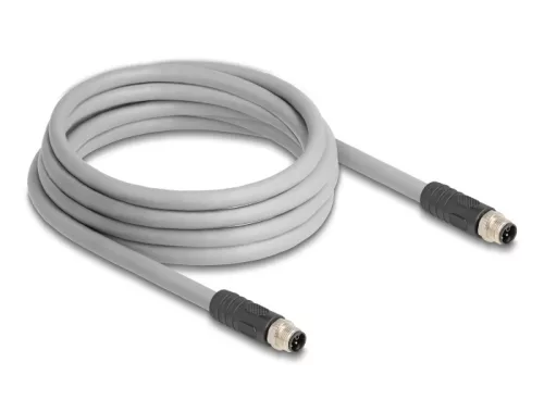 Delock M12 kábel L-kódolt 5 tűs apa - apa PUR húzóláncokhoz alkalmas 3 m szürke (DL-80534)