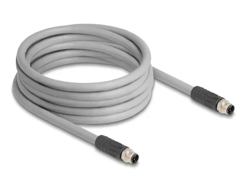 Delock M12 kábel L-kódolt 5 tűs apa - apa PUR húzóláncokhoz alkalmas 5 m szürke (DL-80536)