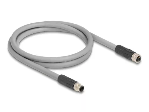 Delock M12 kábel L-kódolt 5 tűs apa - anya PUR húzóláncokhoz alkalmas 1 m szürke (DL-80537)