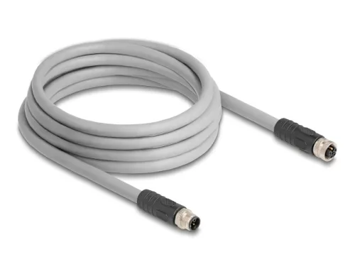 Delock M12 kábel L-kódolt 5 tűs apa - anya PUR húzóláncokhoz alkalmas 3 m szürke (DL-80540)