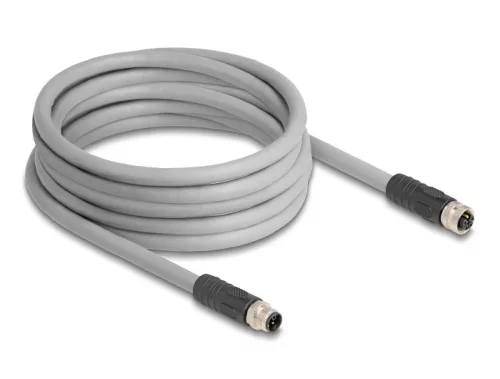 Delock M12 kábel L-kódolt 5 tűs apa - anya PUR húzóláncokhoz alkalmas 5 m szürke (DL-80541)