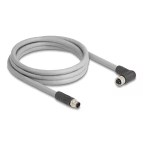   Delock M12 kábel L-kódolt 5 tűs egyenes apa   jobbra hajlított anya PUR húzóláncokhoz alkalmas 2 m szürke (DL-80543)