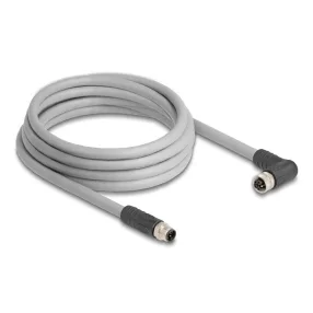   Delock M12 kábel L-kódolt 5 tűs egyenes apa   jobbra hajlított anya PUR húzóláncokhoz alkalmas 3 m szürke (DL-80544)